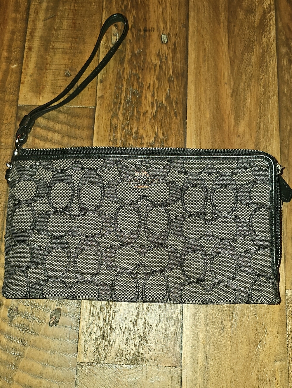 Coach Brown Signature Canvas Wristlet with Leather Strap